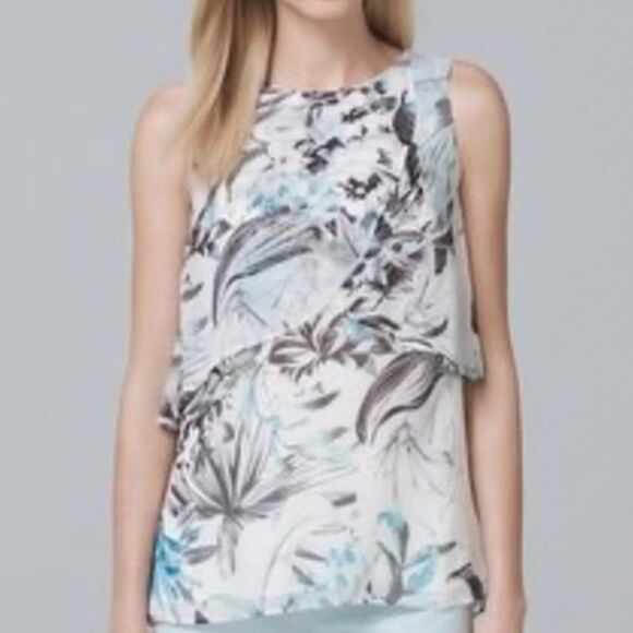 White House Black Market WHBM Double Layer Shell Floral Top Blouse Small - Picture 1 of 3